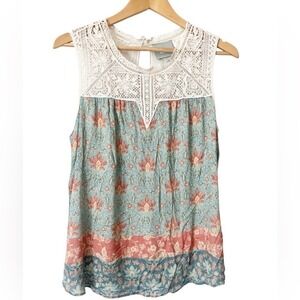 Anthropologie Maeve Eleanor Crochet Floral Boho Sleeveless Top Size Medium
